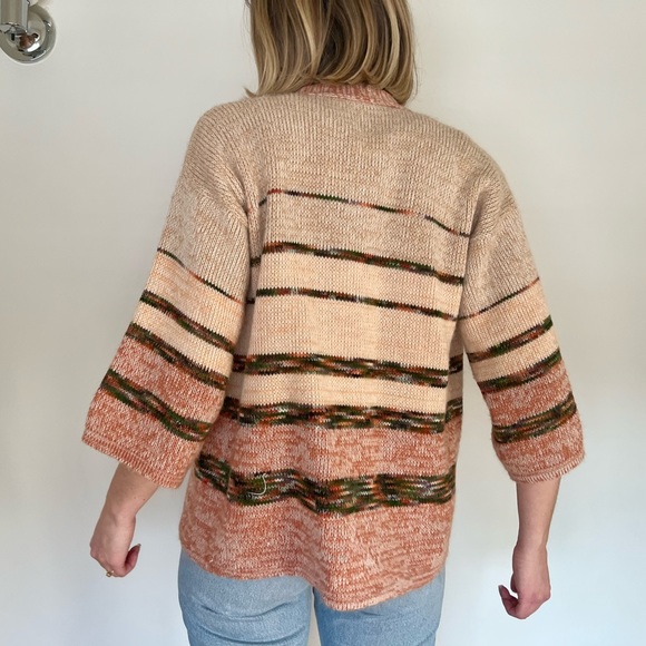 Vintage 70s Neutral Wide Sleeve Open Knit Cardigan - Picture 7 of 8